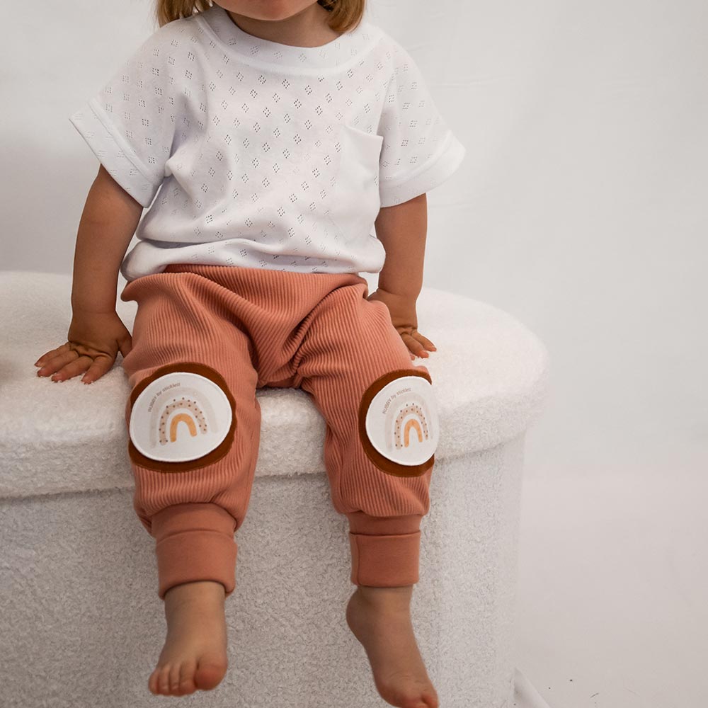 Baby Pumphose mit Klett Patches, Krabbelhose antirutsch Kniepolster als Knieschoner 