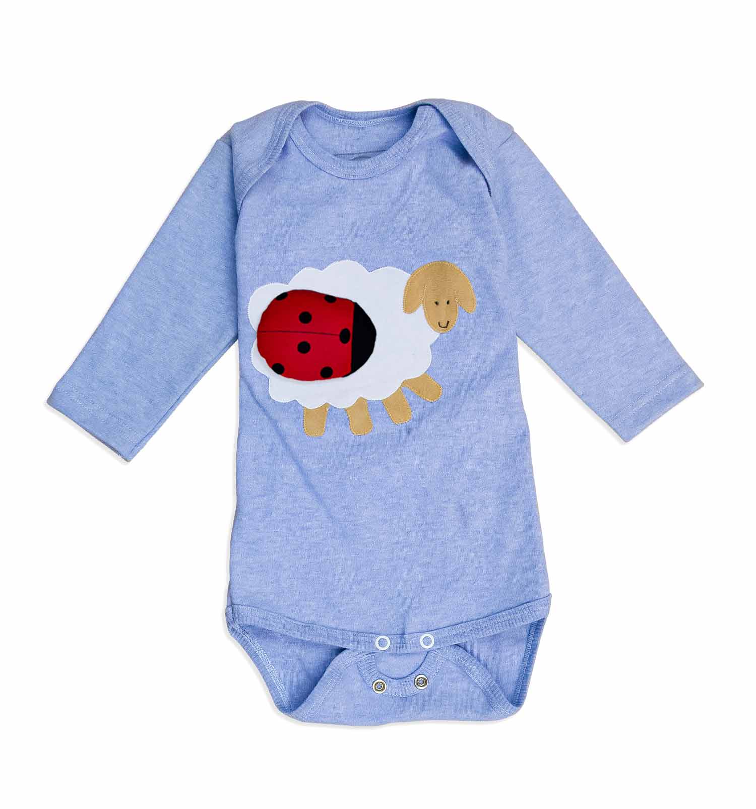 Baby Envelop Body mit Schaf langarm in hellblau-meliert und rosa | sticklett Online Store.