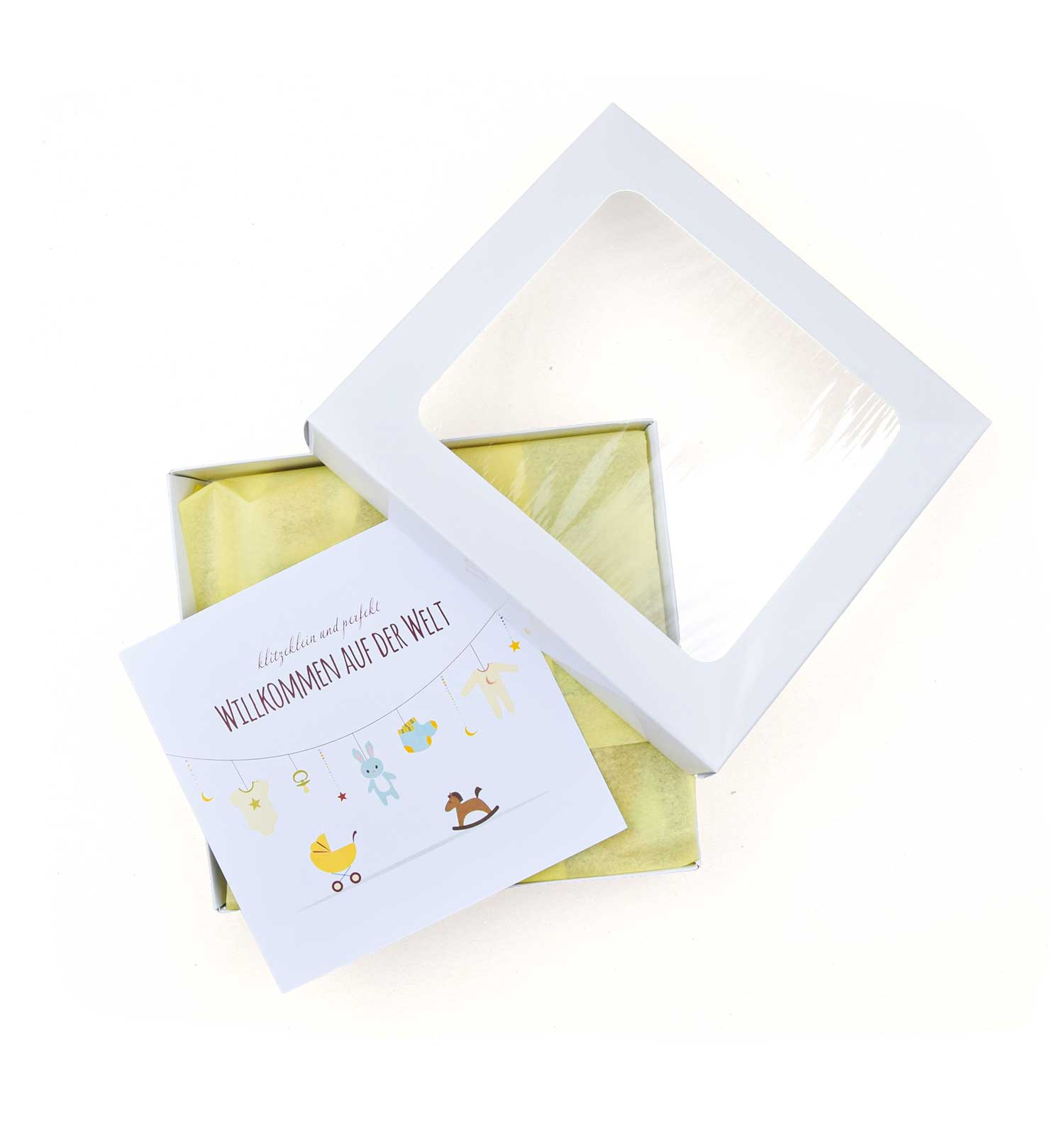 Geschenkbox mit Sichtfenster und personalisierbarer Grußkarte | sticklett Online Store.