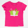 Mädchen T-Shirt in pink mit aufgenähter Blumenwiese - kurzarm | sticklett Online Store.