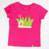 Mädchen T-Shirt in pink mit aufgenähter Blumenwiese - kurzarm | sticklett Online Store.