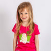 Mädchen T-Shirt in pink mit aufgenähter Blumenwiese - kurzarm | sticklett Online Store.