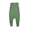 Strampler für Newborn in olive-grün, Füßchen, Träger und Wickelöffnung